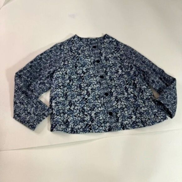 J Jill Jacket Womens 2X Blue Quilted Floral Button Up Granny Boho Long Sleeve - Picture 1 of 13